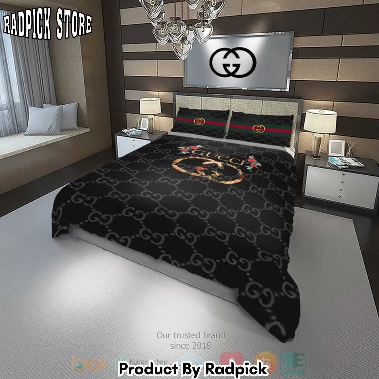 Radpick best flowers gucci black pattern quilt bedroom sets rp3278332